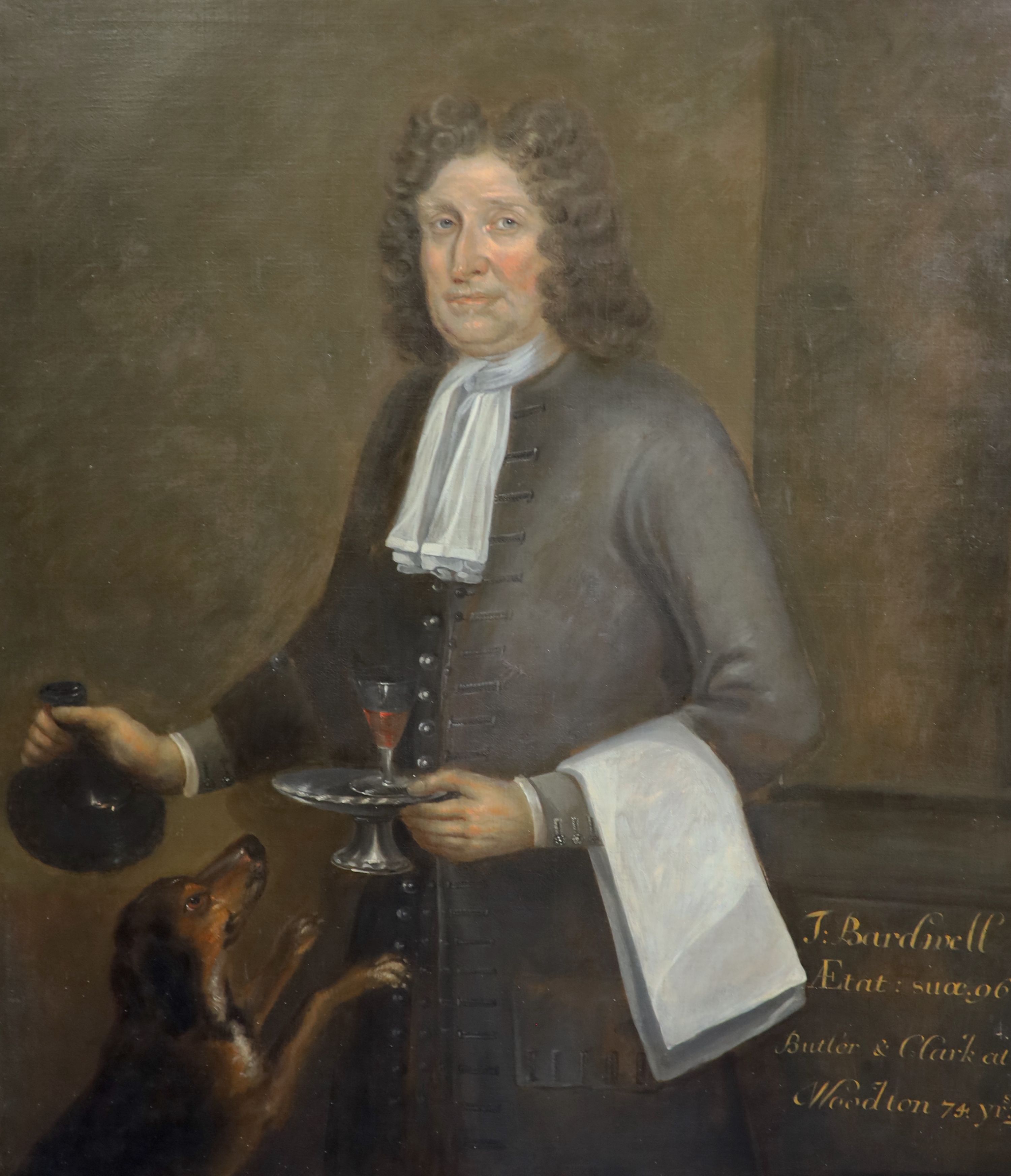 English School c.1745, Three-quarter length portrait of Thomas Bardwell, the butler and clerk at Woodton Hall, Norfolk, oil on canvas, 126 x 104 cm.